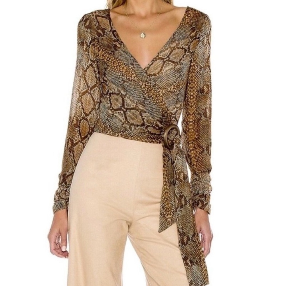 L'Academie Snakeskin Sheer Wrap Top